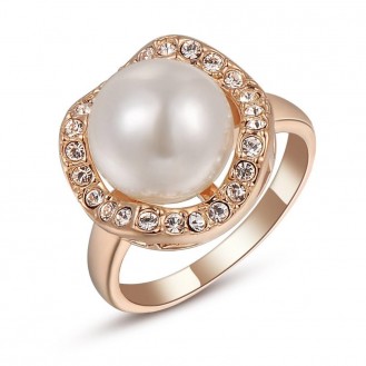 Женское кольцо VELI бижутерия с белым искусственным жемчугом Лебединая верность 361157