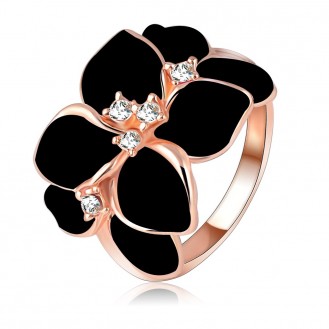 Женское кольцо VELI бижутерия с чёрной эмалью Восточный цветок 815182