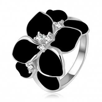 Женское кольцо VELI бижутерия с чёрной эмалью Восточный цветок 836670