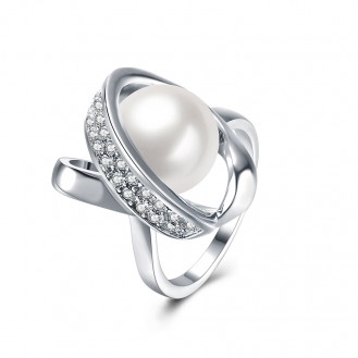 Женское кольцо VELI бижутерия с белым искусственным жемчугом Amore Спираль 160054