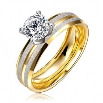 Женское кольцо VELI бижутерия из нержавеющей медицинской стали с белым камнем Любовь навсегда 182039