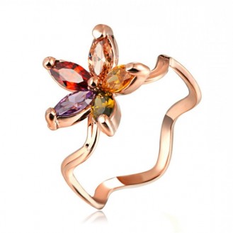 Женское кольцо VELI бижутерия с разноцветными кристаллами Цветок Таити 408142