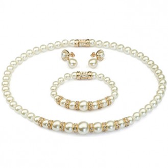 Комплект бижутерии VELI (ожерелье + браслет + серьги) с белым искусственным жемчугом Milady 561080