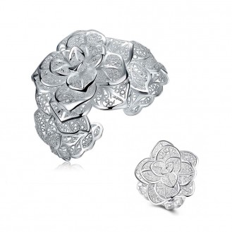 Комплект бижутерии VELI (браслет + кольцо) Цветы Шикарная роза 154509, регулируемый размер