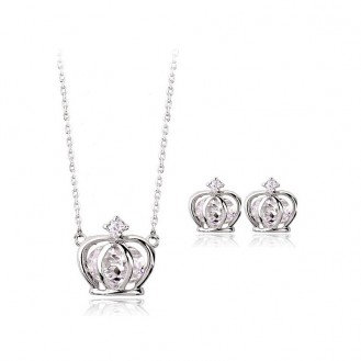 Комплект бижутерии VELI (кулон с цепочкой + серьги) с белыми кристаллами Корона принцесс 504558