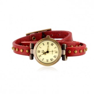 Женские наручные часы на кожаном ремешке с заклёпками JQ красные WR110007