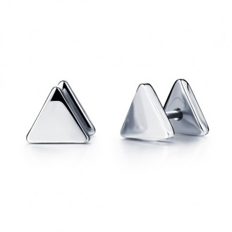 Мужские серьги-пуссеты VELI бижутерия из нержавеющей медицинской стали в виде треугольников Triangle серебристые S173037