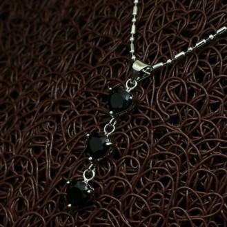 Кулон с цепочкой VELI бижутерия с чёрными камнями Black Hearts 182048