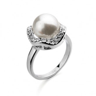Женское кольцо VELI бижутерия с белым искусственным жемчугом Лебединая верность 878342