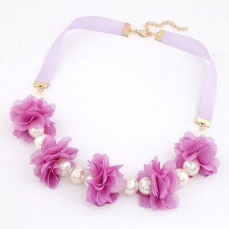 Ожерелье с цветами Амика P001273 фиолетовое