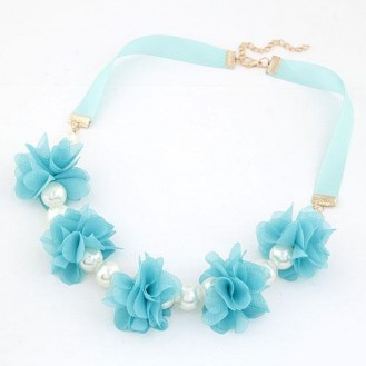 Ожерелье с цветами Амика P001274 голубое