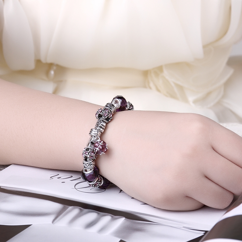 Фото 3Женский браслет на руку VELI бижутерия с фиолетовыми шармами Кристалл удачи 172223