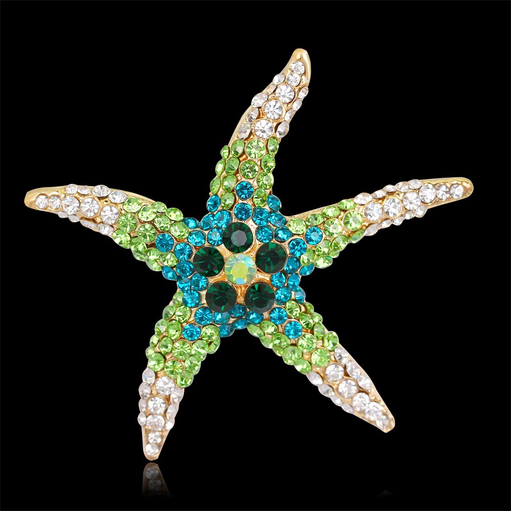Фото 3Брошь женская BROCHE бижутерия с кристаллами Морская Звезда зелёная BRBF110680