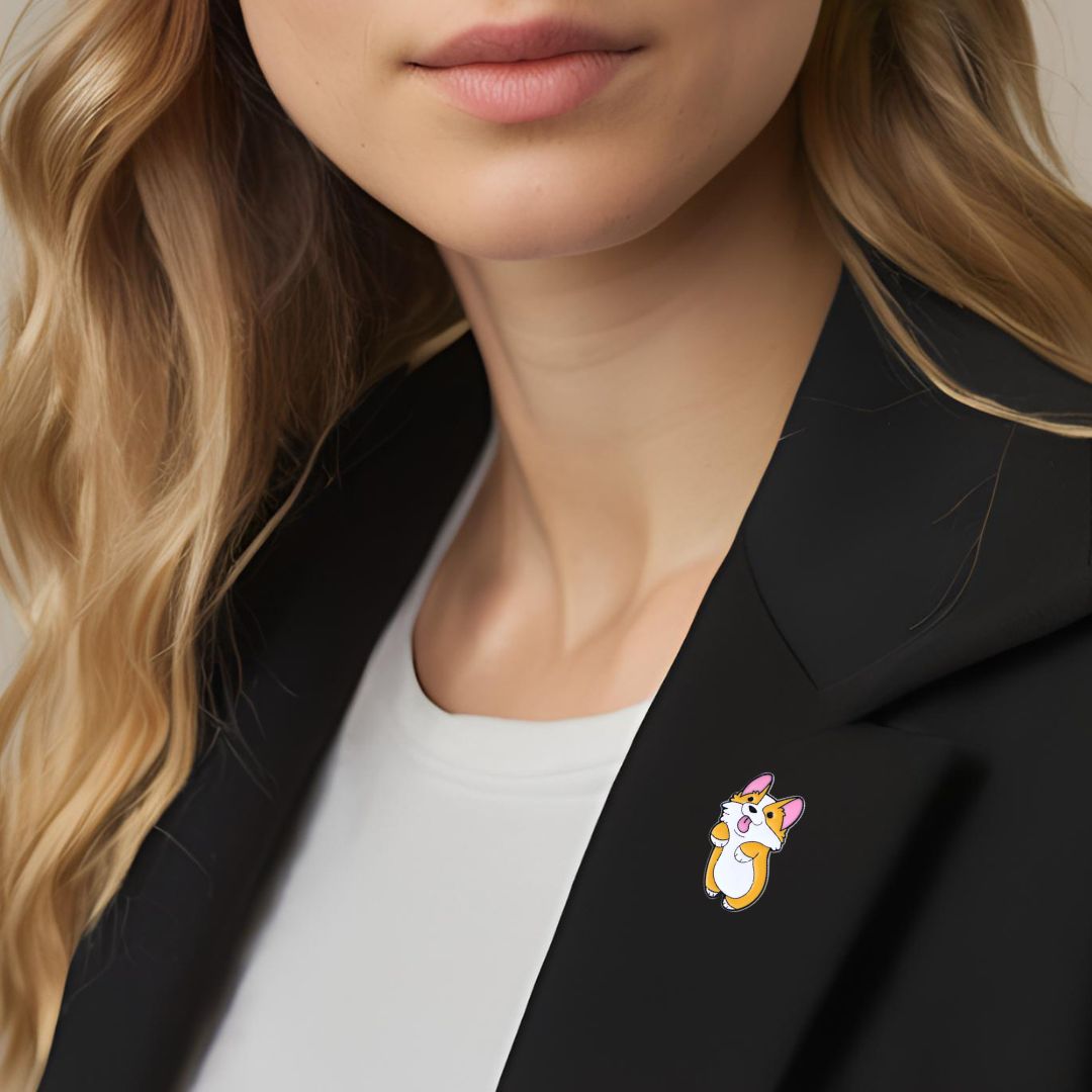 Фото 2Значок (пин) BROCHE брошь бижутерия Животные Корги на задних лапках оранжевый BRGV114611