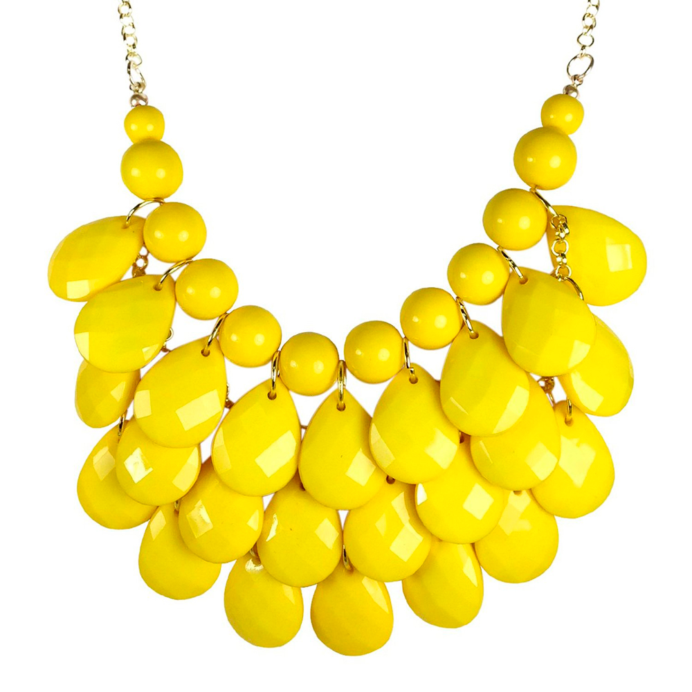 Ожерелье Капля с тремя рядами бусин жёлтое