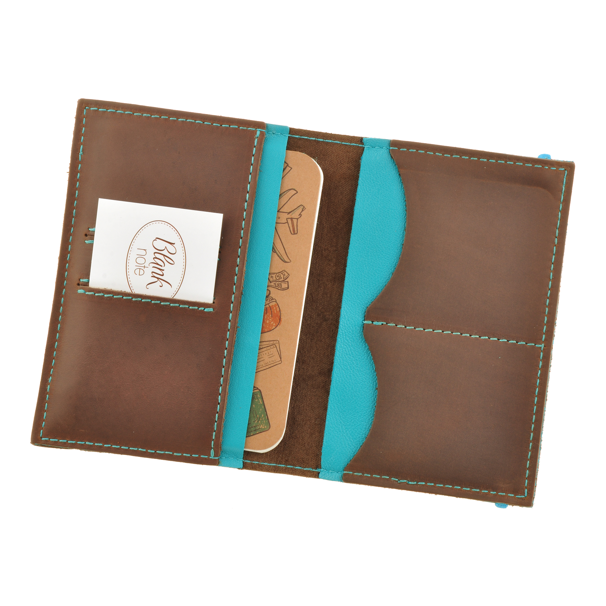 Фото 1Обложка для паспорта на резинке BlankNote 2.0 Орех-Тиффани натуральная кожа коричнево-голубая BN-OP-2-o-t