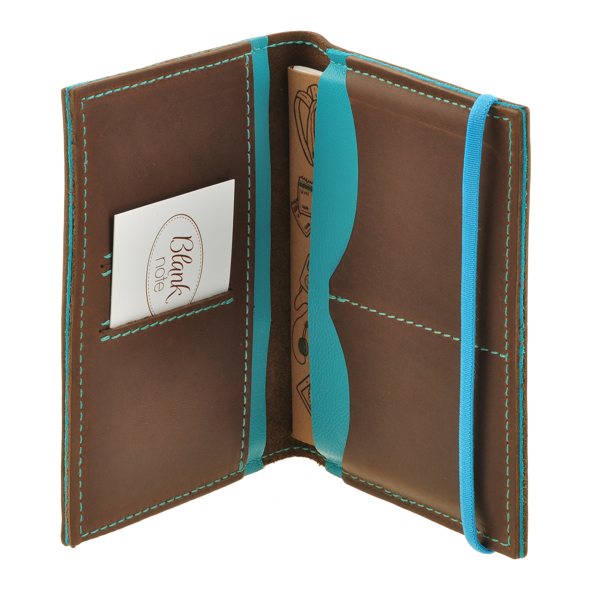 Фото 4Обложка для паспорта на резинке BlankNote 2.0 Орех-Тиффани натуральная кожа коричнево-голубая BN-OP-2-o-t