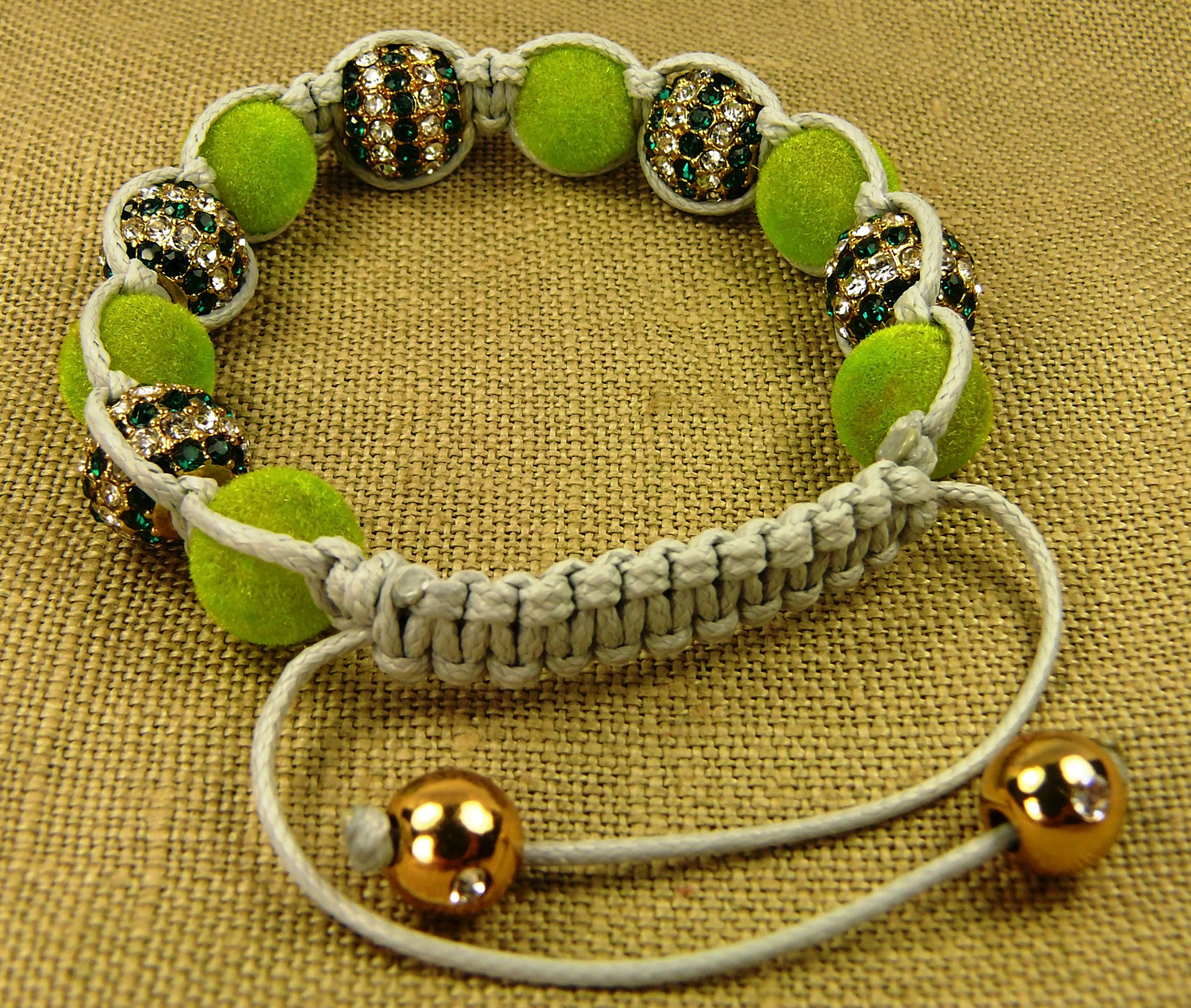 Фото 2Женский браслет на руку YA.VA Handmade бижутерия в стиле Шамбала с бархатными бусинами B0250263 зелёный, регулируемый размер